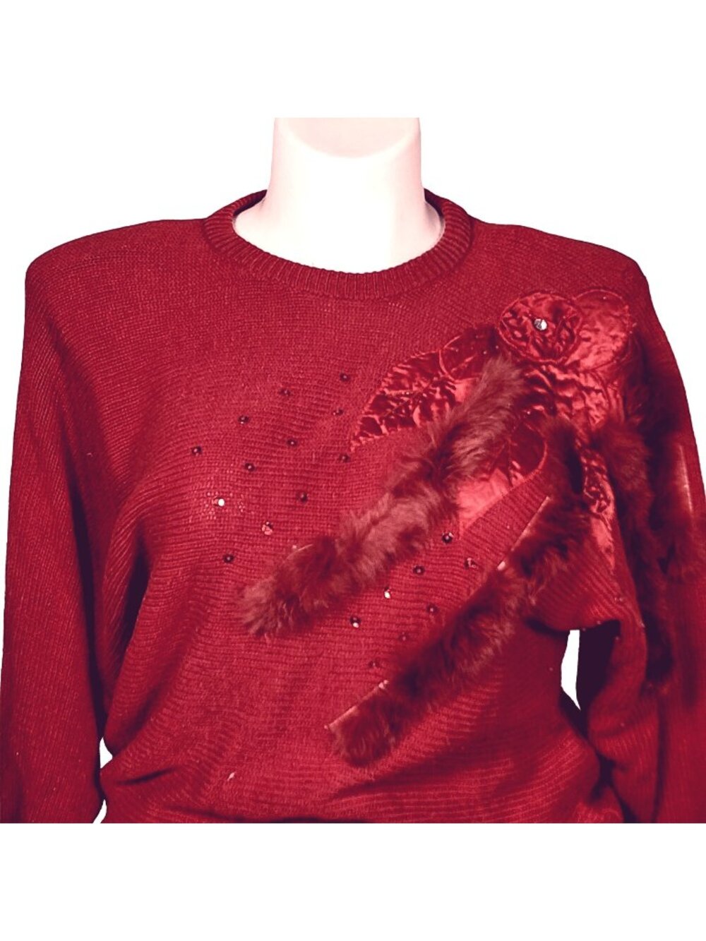 Night Fashion Vintage Red 80s Cocktail Sweater, Women's Large
